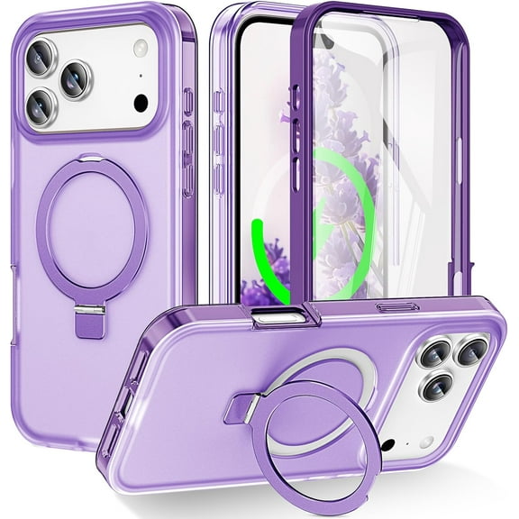 MYKOMI for iPhone 17 Pro Max Full Body Shockproof Case with Magnetic Invisible Stand [Compatible with MagSafe] Built-in Screen Protector Military Drop ProtectionTranslucent iPhone Cover