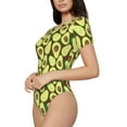 thumbnail image 2 of KLL Women 's Crew Neck Bodysuit Jumpsuits Avocado Print Short onesies Stretch T Shirts, 2 of 7