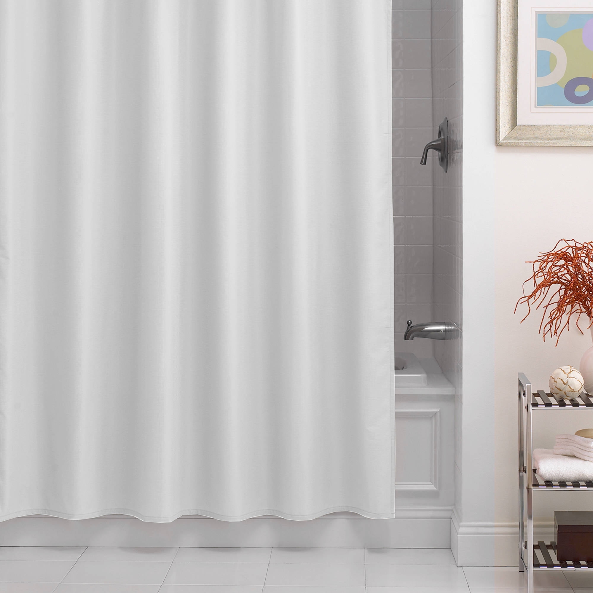 Excell Pierce Fabric Microfiber Shower Curtain Liner, White