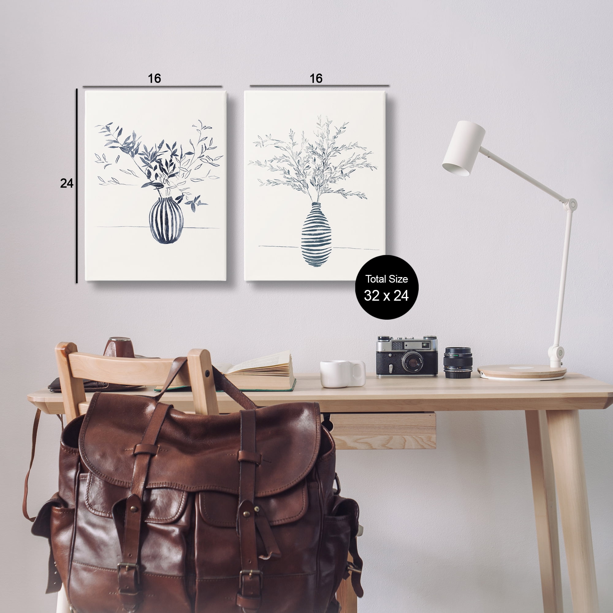 Stupell Industries Striped Floral Table Vase Plants & Flowers Drawing Wrapped Canvas Art Print Wall Art, 16 x 24, Set of 2