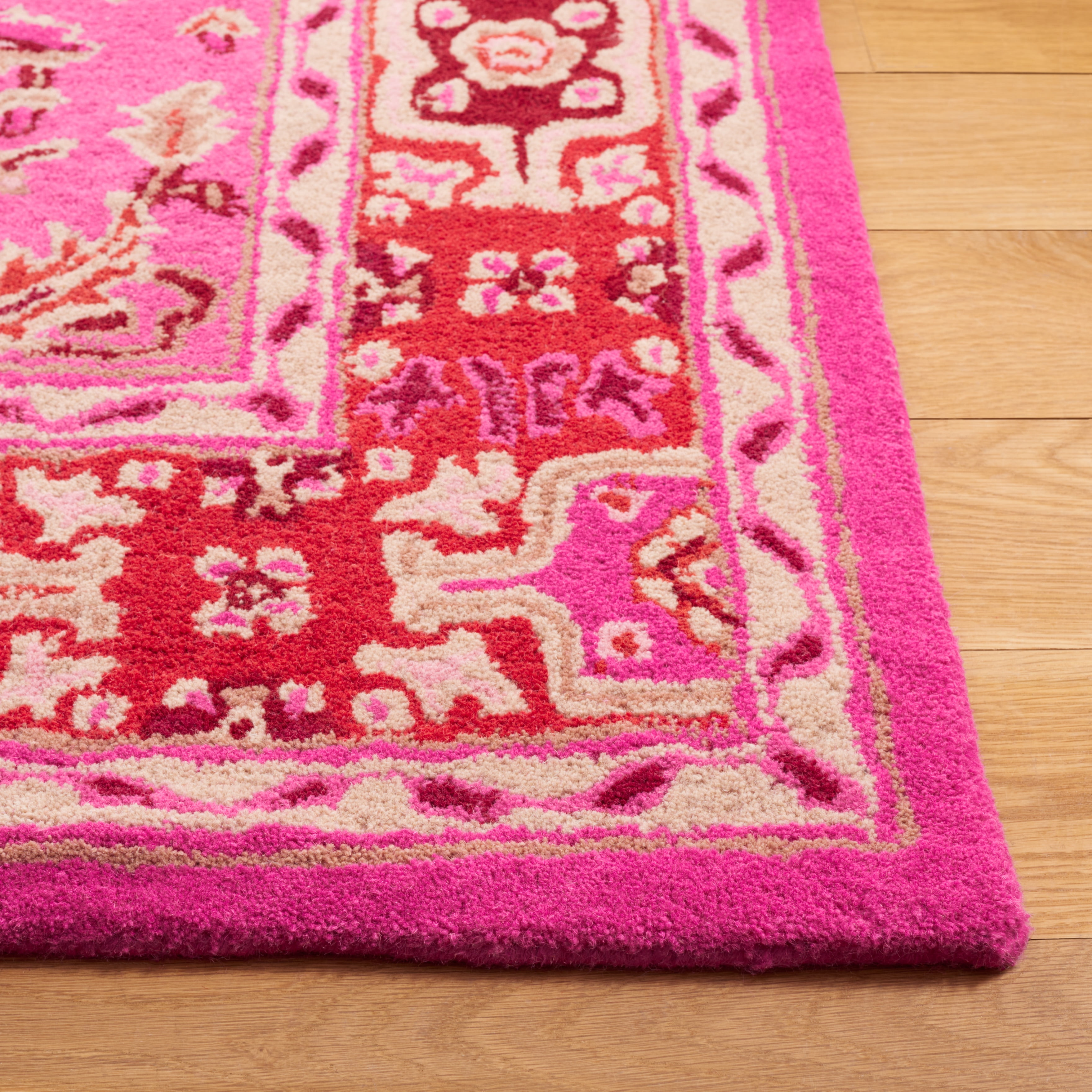SAFAVIEH Bellagio Major Bordered Wool Runner Rug, Red/Pink, 2'3" x 5'