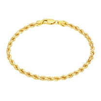 Nuragold 10K Real Yellow Gold 3mm Solid Rope Chain Diamond Cut Bracelet (7"-9") Italian Jewelry for Men & Women