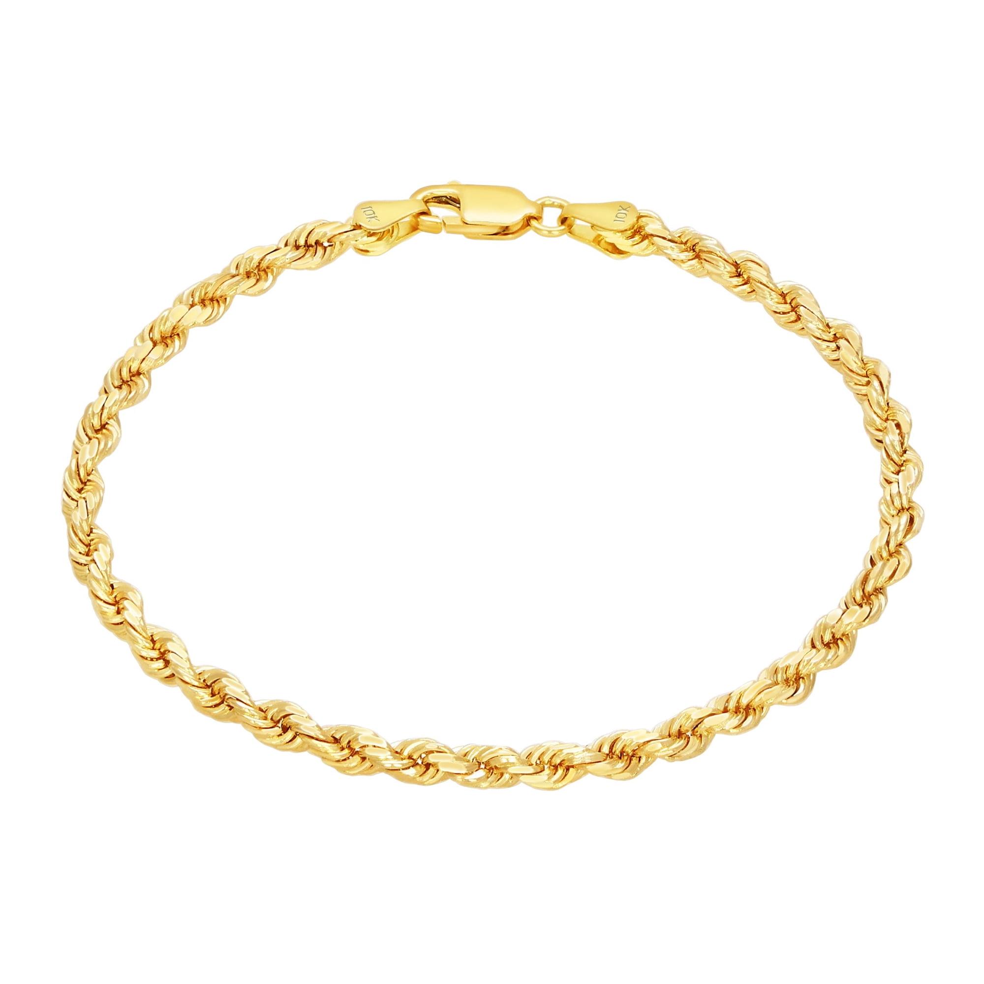 Nuragold 10K Real Yellow Gold 3mm Solid Rope Chain Diamond Cut Bracelet (7"-9") Italian Jewelry for Men & Women