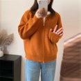 thumbnail image 3 of Cárdigan de punto con doble cremallera de estilo coreano para mujer, otoño e invierno, nuevo, holgado, de nicho, suave y versátil, chaqueta de suéter de manga larga, 3 of 5