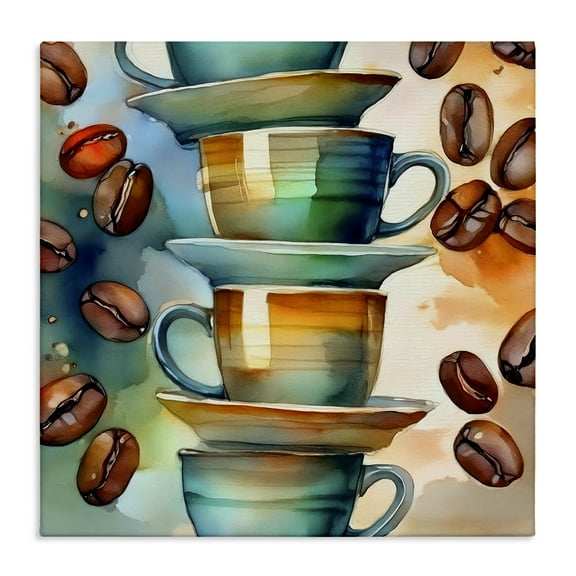 Stupell Industries Coffee Beans & Mugs Food & Beverage Painting Wrapped Canvas Art Print Wall Art, 17 x 17