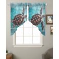thumbnail image 2 of Coastal Sea Turtle Swag Valances for Windows, Blue Nautical Summer Beach Vintage Rod Pocket Sheer Valances for Small Windows, Swag Toppers Light Filtering for Kitchen Living Room 2 Panels 36''x36'', 2 of 6