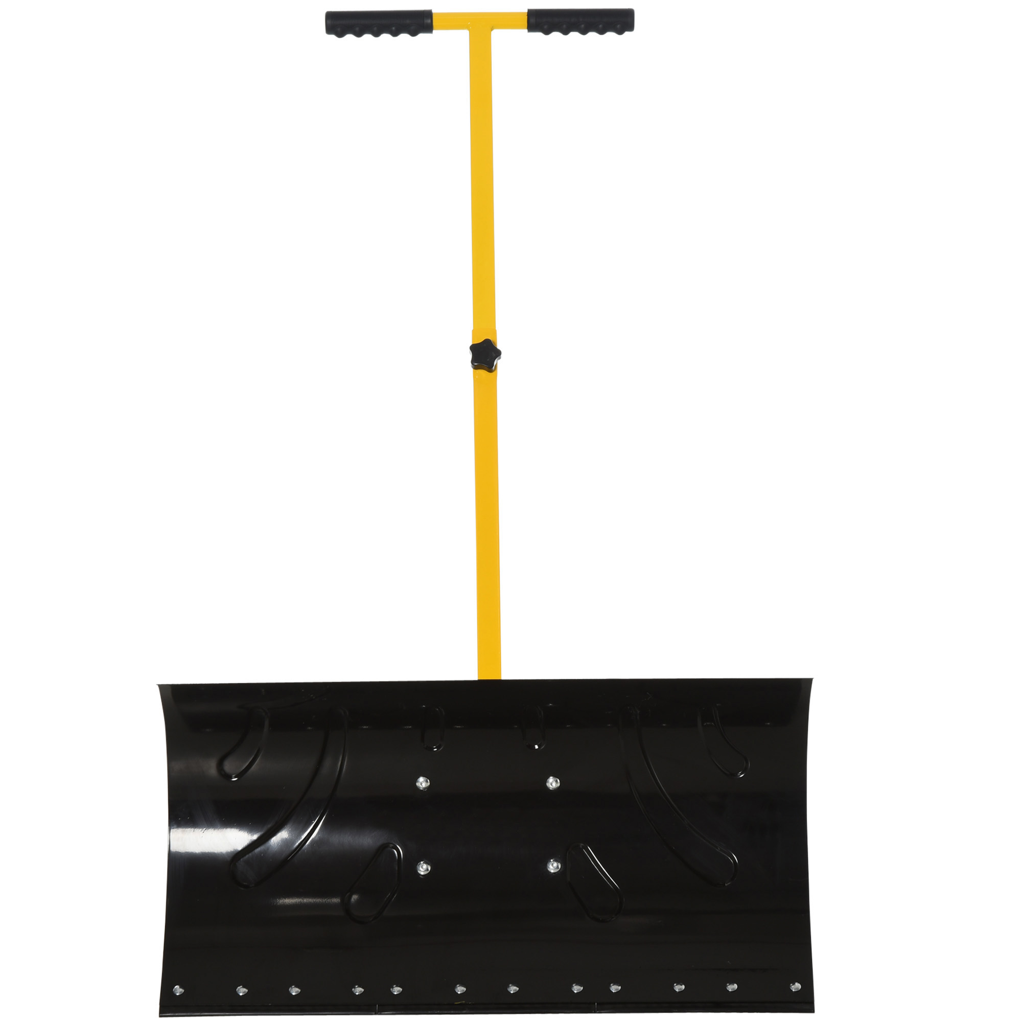 Outsunny Snow Shovel Rolling Pusher with 29'' Blade, Wheels  Tilt, Yellow 