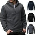 thumbnail image 2 of ZCFZJW Mens Casual Cotton Hoodies Lightweight Fall Winter Quarter Zip Long Sleeve Hooded Pullover Sweatshirts with Multi-Pockets Navy S, 2 of 10