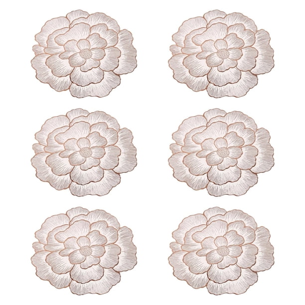 Juego de 6 manteles individuales de mesa con decoración Bohemia, redondos, con flores, impermeables y lavables. Rosa