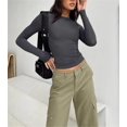 thumbnail image 5 of Women Basic Long Sleeve T Shirt Crew Neck Slim Fitted Crop Top Causal Solid Y2k Pullover Going Out Tight Tees Tops, 5 of 7