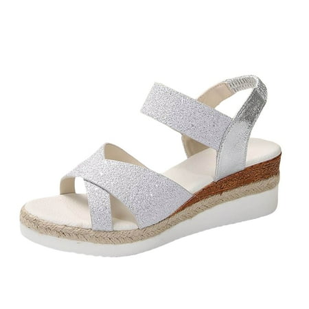 

Women S Sandals Large Size Sequined Wedge Fashion Summer Temperament Fish Mouth Slippers