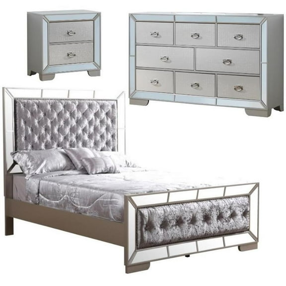 Home Square 3-Piece Set with Full Panel Bed 8-Drawer Dresser and Nightstand
