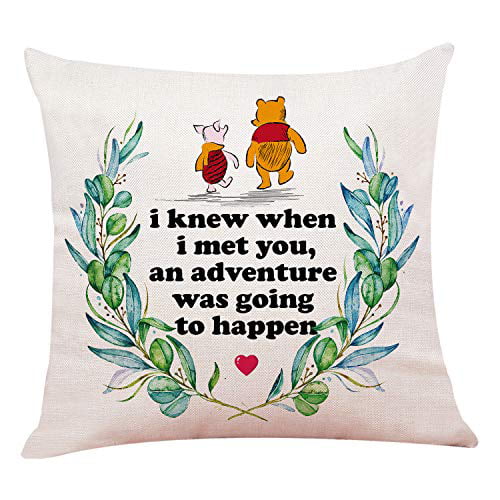Linen Decorative Pillows Case for Sofa Bedroom Room 18x18 inch Winnie The Pooh Quotes Pillow Cover,Inspirational Gifts Any Day Spent with You is My Favorite Day 