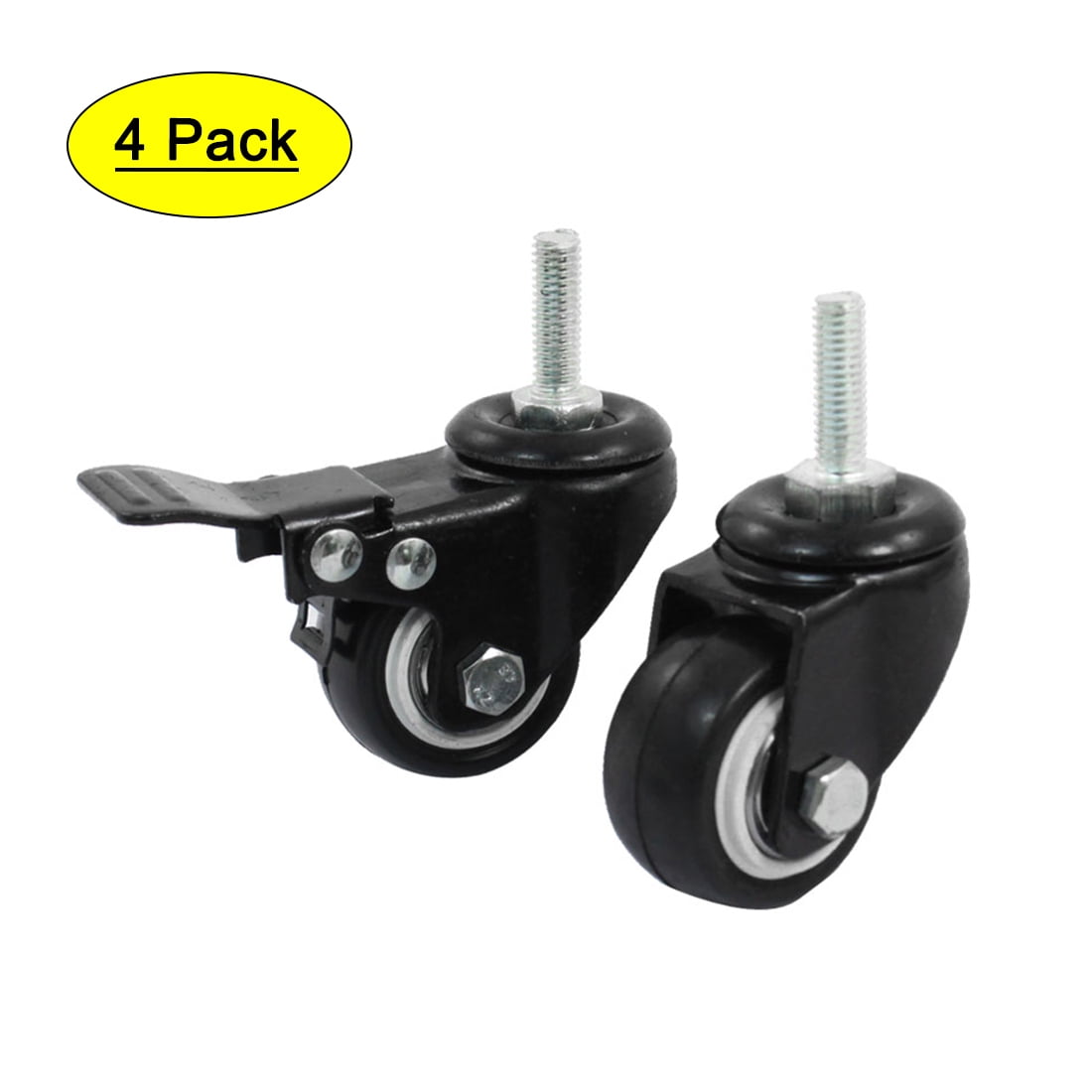 Unique Bargains 8mm Male Thread 1.5' Round Swivel Wheel Caster Black 4 Pcs