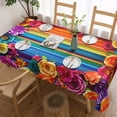 thumbnail image 3 of Yvsxxv 1 Piece Polyester Tablecloth, Colorful Striped And Floral Pattern Tablecloth, Mexican Style Tablecloth For Kitchen, 3 of 7