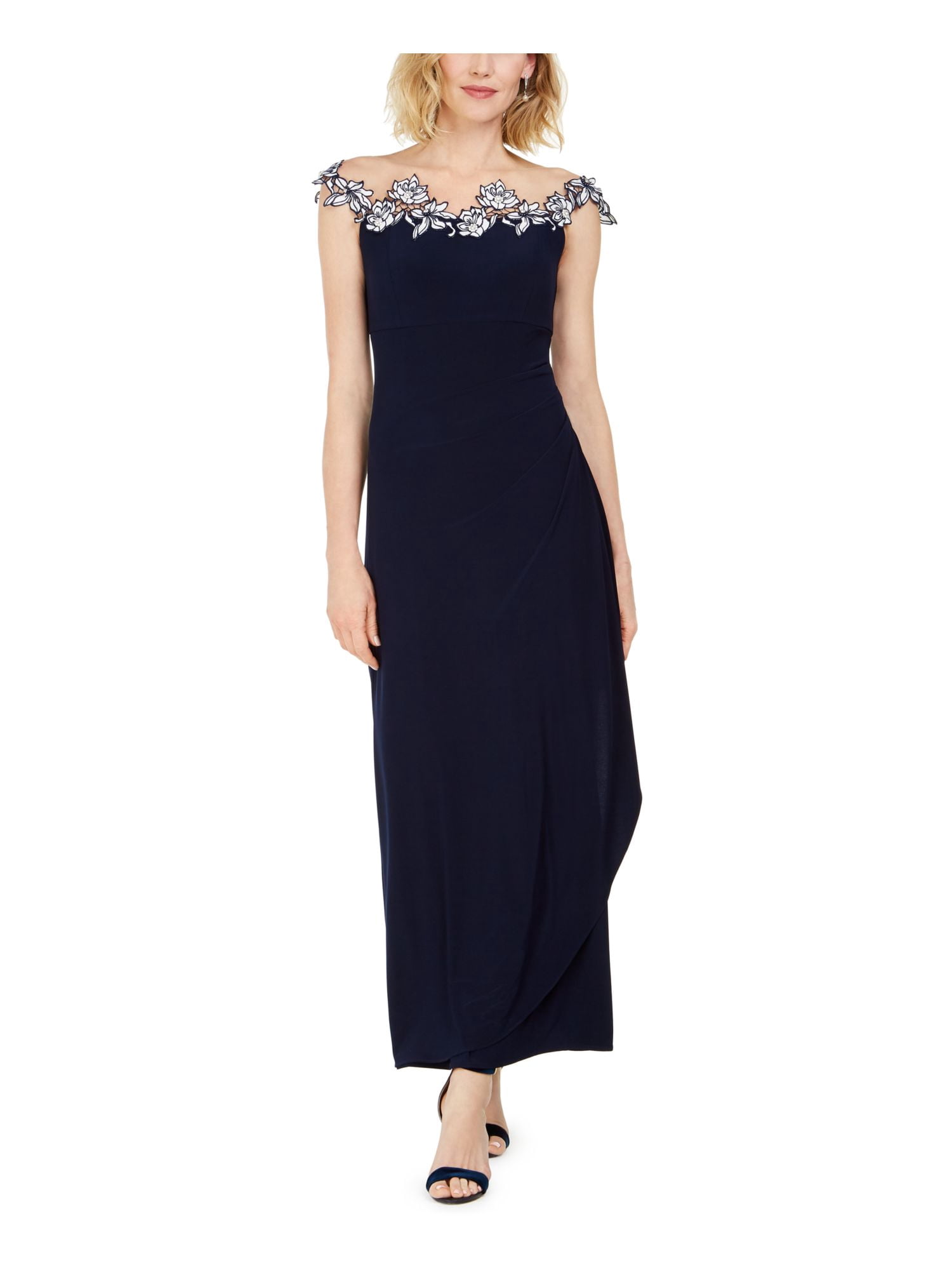 MSK Womens Navy Cap Sleeve Tea-Length 