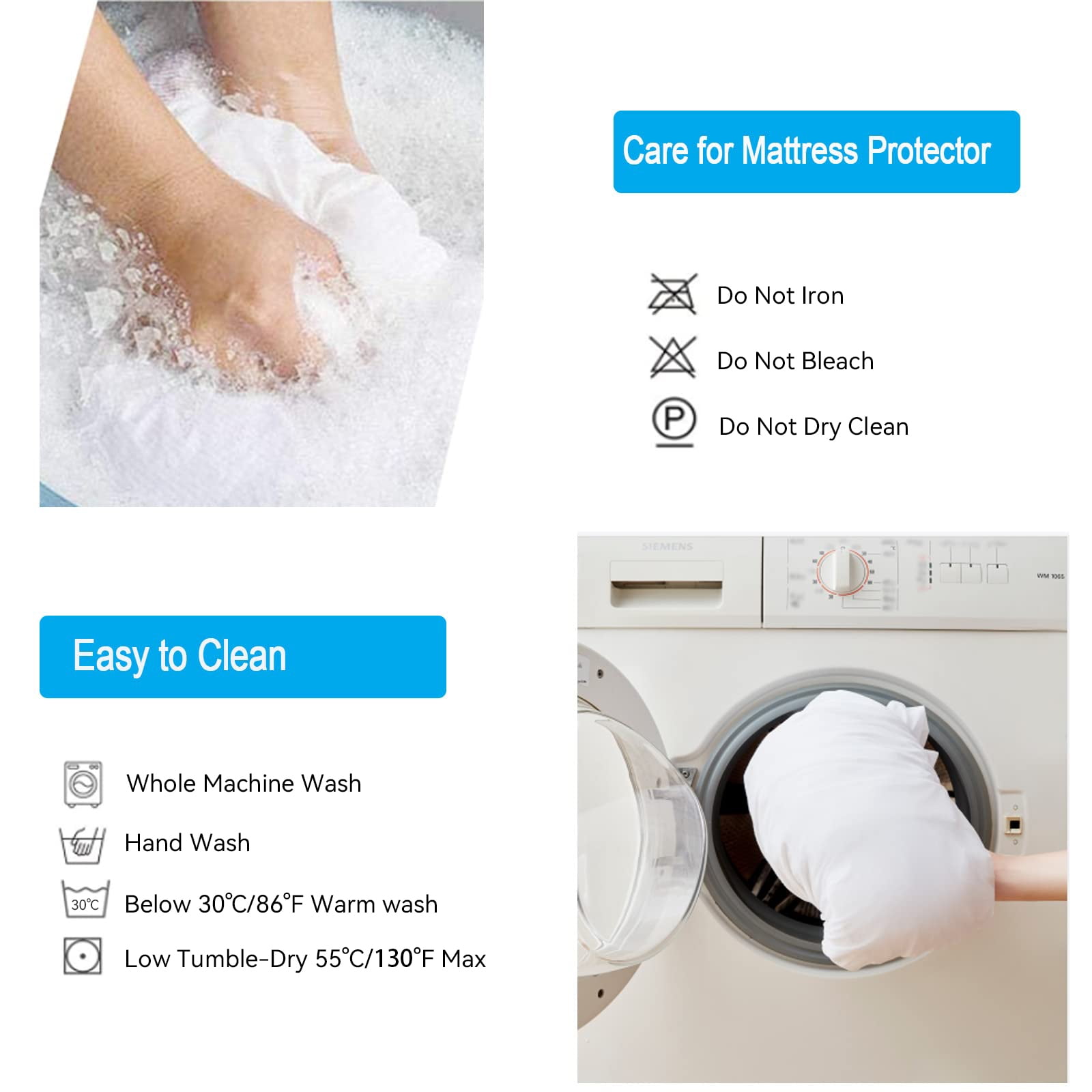 Full Size Mattress Cover，Soft Breathable Waterproof Noiseless Bed Bug Mattress Protector Cover for Deep 6-14" Pad，1 Pack