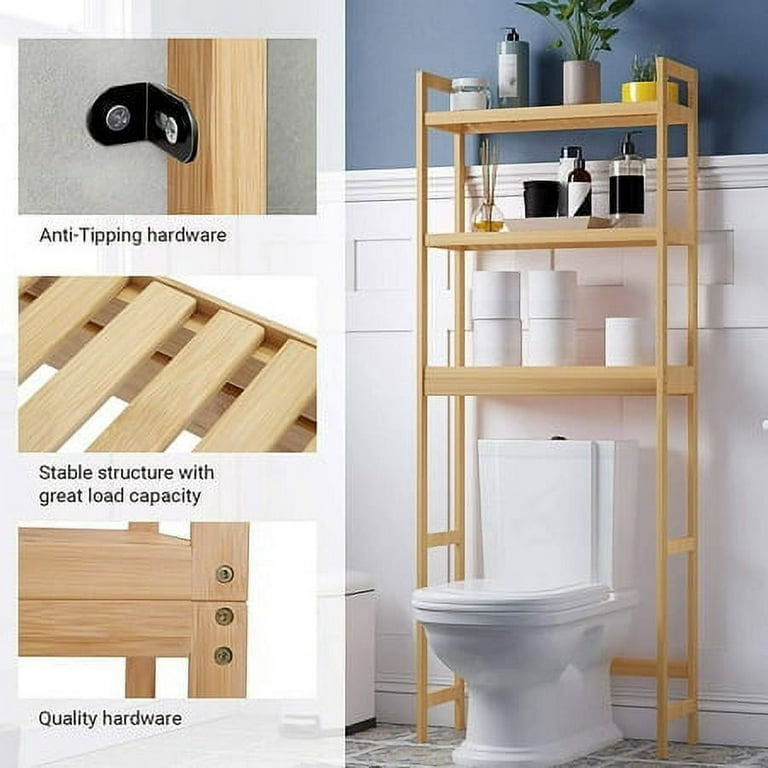 VEIKOUS Bamboo Over-The-Toilet Storage Cabinet Bathroom Organizer with  Shelf and Cupboard
