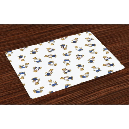 

Kids Placemats Set of 4 Cute Teddy Bear Style Dog on Nostalgic Polka Dots Childish Cartoon Washable Fabric Place Mats for Dining Room Kitchen Table Decor Violet Blue Pale Brown Black by Ambesonne