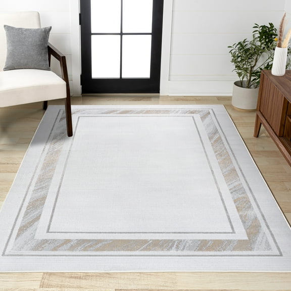 JONATHAN Y CARMEL 4 x 6 Area Rug, Athens Border Marble Pattern - Silver/Gold, CAR102C-4