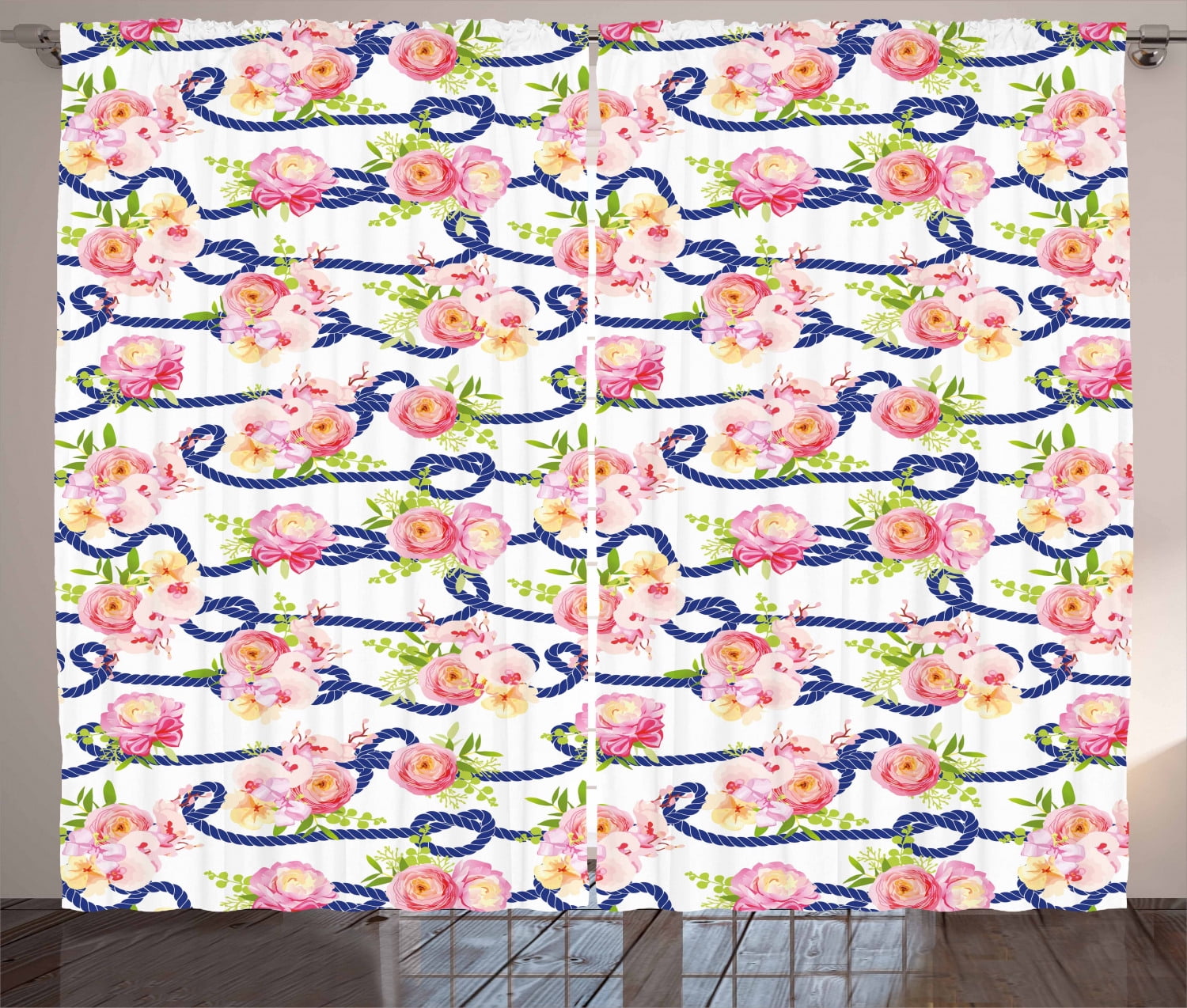 Navy And Blush Curtains 2 Panels Set Twisted Blue Marine Rope And