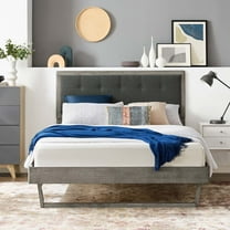 Modway Willow King Wood Platform Bed With Angular Frame in Gray Charcoal