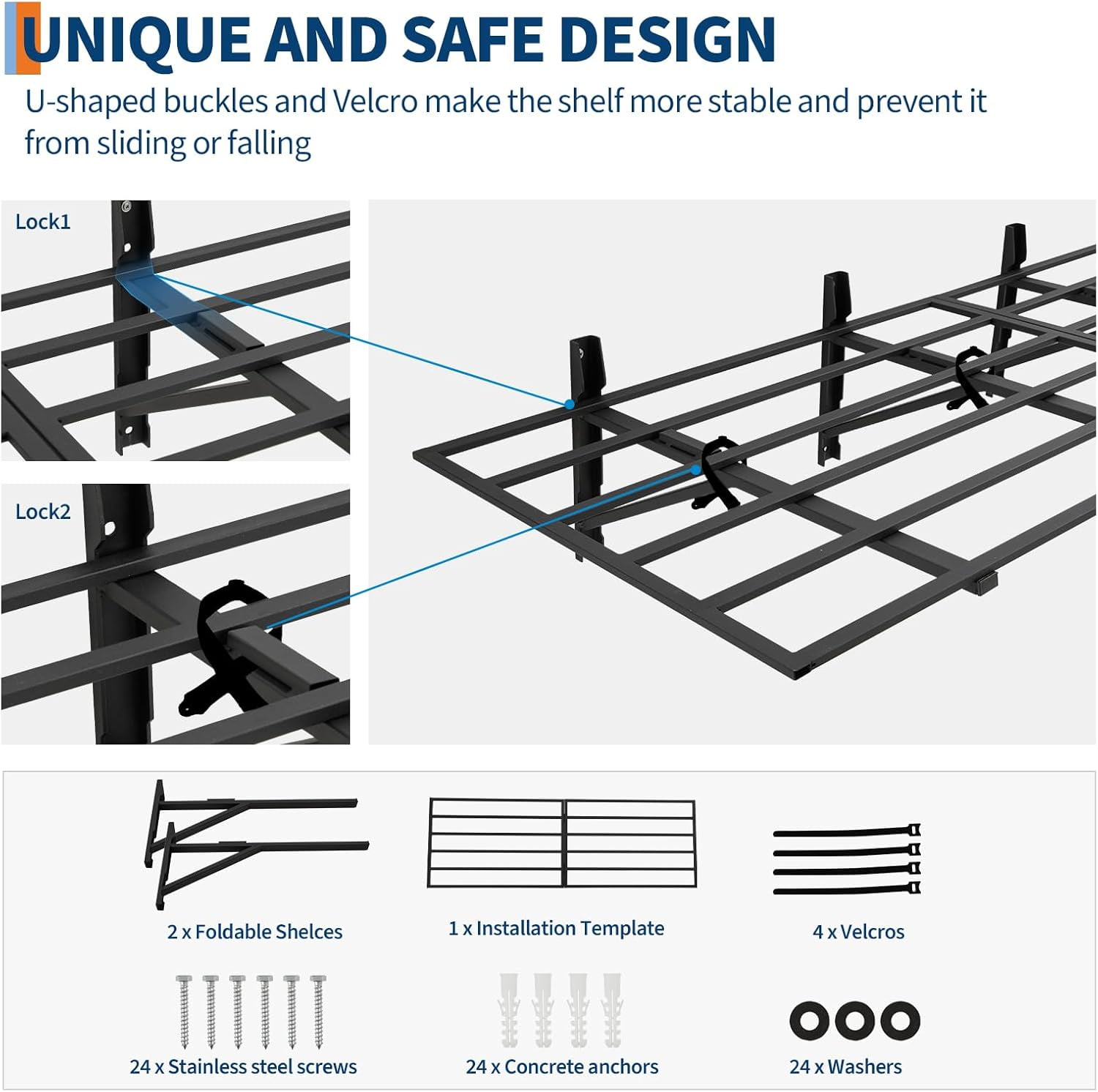 2 Pack 2x6Ft Garage Storage Shelving Wall Mounted, 1600 lbs Heavy Duty Storage Shelves, Folding Wall Shelve Garage Storage Rack Organization, Black Metal Storage Racks Units for Warehouse, Laundry