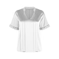 thumbnail image 4 of Xijirk Women's V-Neck Satin Blouse Short Sleeve Ruffle Shirt with Pleated Front Casual Top for Everyday Wear,2XL, 4 of 8