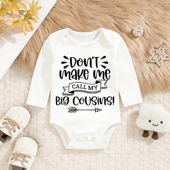 Cousins Baby Outfit, "Don‘t Make Me Call My Big Cousins" Romper | White Short Sleeve Going Home Set | Soft Cotton Bodysuit 0-24M