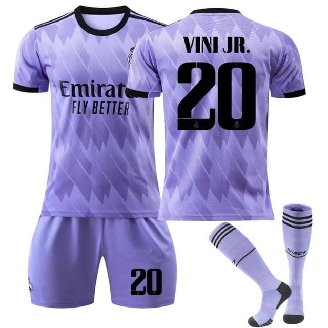 Nueva temporada 2022-2023 Camiseta de fútbol del Real Madrid uniformes de fútbol VINI JR. 20 niños 18 (100-110 cm) Sincero Electrónica