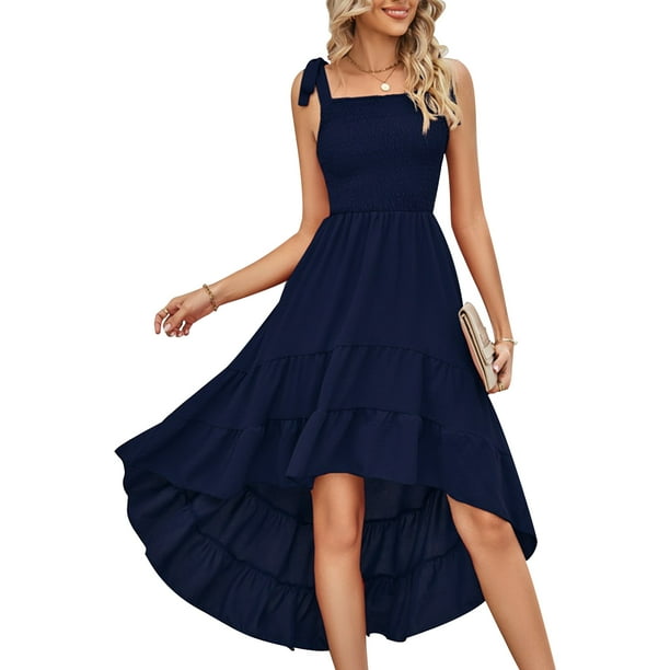Robe À Enfiler Vestido de mujer A-Line Vestido sin mangas con cuello cuadrado Maxi para cóctel (Azul marino S) Cgtredaw Para estrenar