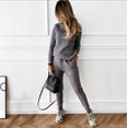 thumbnail image 1 of Conjunto de suéter y pantalones casuales de moda de color sólido con cuello alto para mujer, 1 of 6