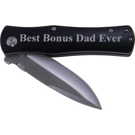 Best Bonus Dad Ever Anodized Aluminum Pocket Knife with Clip, (Black (Best Money Clip Knife)