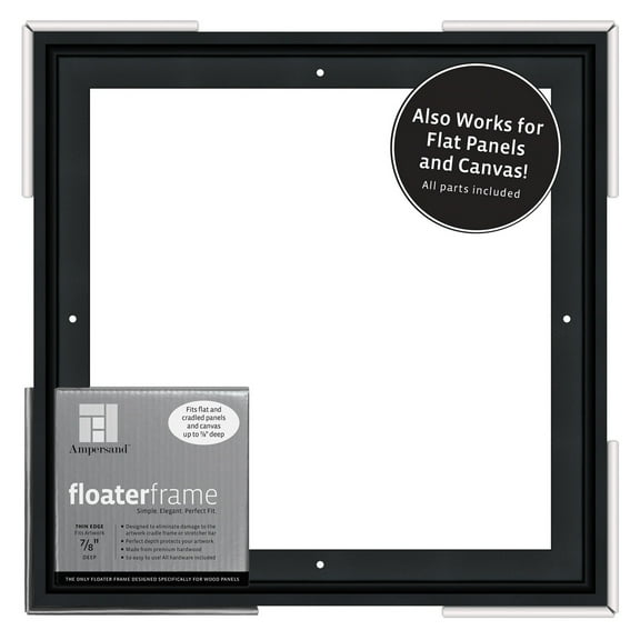 Ampersand Art Floaterframes Thin Edge (1/4" Face) 1-1/4" Frame Profile for 7/8" Deep Artwork 12" x 12" Black
