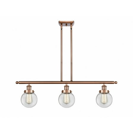 916-3I-AC-G202-6 Innovations Lighting Beacon - 3 Light Stem Hung Island In Modern Style-10 Inches Tall and 36 Inches Wide-Antique Copper Finish-Clear