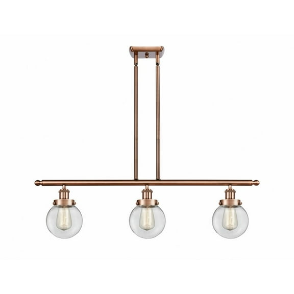 916-3I-AC-G202-6 Innovations Lighting Beacon - 3 Light Stem Hung Island In Modern Style-10 Inches Tall and 36 Inches Wide-Antique Copper Finish-Clear