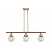 916-3I-AC-G202-6 Innovations Lighting Beacon - 3 Light Stem Hung Island In Modern Style-10 Inches Tall and 36 Inches Wide-Antique Copper Finish-Clear