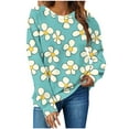 thumbnail image 2 of ClodeEU Women's Floral Print Long Sleeve Sweatshirts ,Casual Crew Neck Loose Going Out Pullover Tops Light Blue,Womens Plus S, 2 of 6