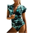 thumbnail image 2 of jsaierl Womens Swimsuits One Piece Quarter Zip Rash Guard Bathing Suit Tropical Print Short Sleeve Modest Swimwear Monokini for Beach Party Vacation, 2 of 6