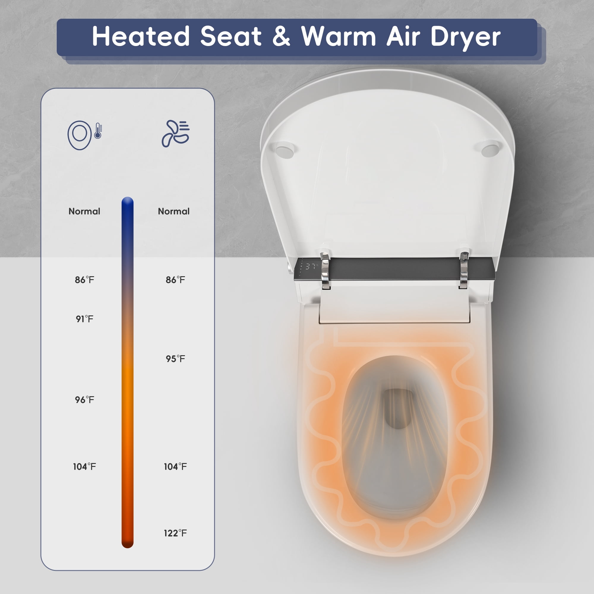 Alvantor Tankless Smart Toilet w/ Built-in Bidet, Wider Bidet with Heated Seat, Auto Open & Close, Warm Water and Dry, Foot Sensor, Display, Remote Control, White