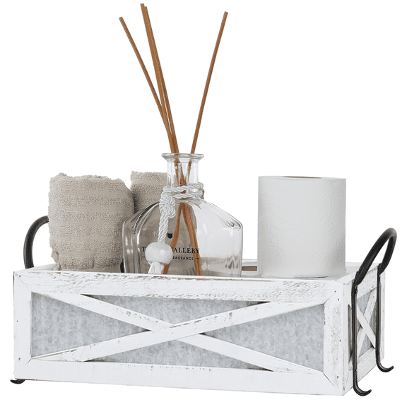 Autumn Alley Farmhouse Toilet Paper Basket for Back of Toilet - Farmhouse Toilet Paper Holder - Back of Toilet Organizer - Back of Toilet Storage Basket - Farmhouse Rustic Home Decor, White