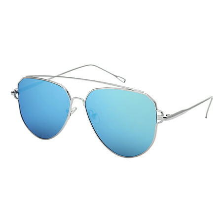 Edge I-Wear Women Casual Aviators Double Crossbar Sunglasses w/Flat Color Mirror Lens C172-FLREV-1