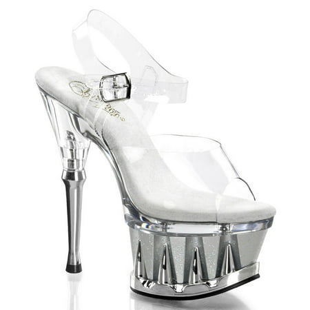 6 Inch Metallic Heel Clear Straps Glitter Platform High Heel Sandals Sexy Shoes