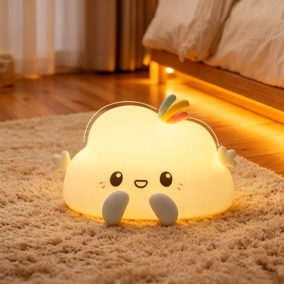 Cute Cloud Shaped Rechargeable Silicone Night Light, Soft Warm & RGB Color Changing Lamp, Portable Dimmable LED Bedside Lamp for Bedroom Dorm Office Home Decor Holiday Gift