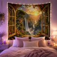 thumbnail image 2 of Waterfall in a Lush Mountain Valley at Sunset, Serene Fantasy for Nature Lovers, Mountain Landscape Art, Housewarming Gift, Tapestry Wall Hanging for Bedroom and Living Room, 2 of 7
