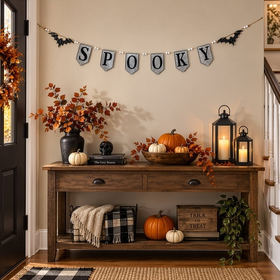 Northlight Spooky Halloween Metal Banner with Spotted Bats - 7' - Silver and Black