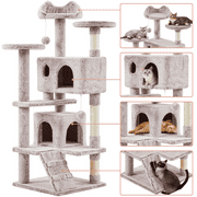 Alden Design 54.5 H Double Condo Cat Tree with Scratching Post Tower, Brown/White