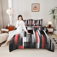 thumbnail image 4 of Manfei Black Red Gray Bedding Comforter Set 2pcs, Modern Gradient Stripe Twin Comforter Sets, Contemporary Geometric Bedding Set, Microfiber Bedroom Decor, 4 of 8
