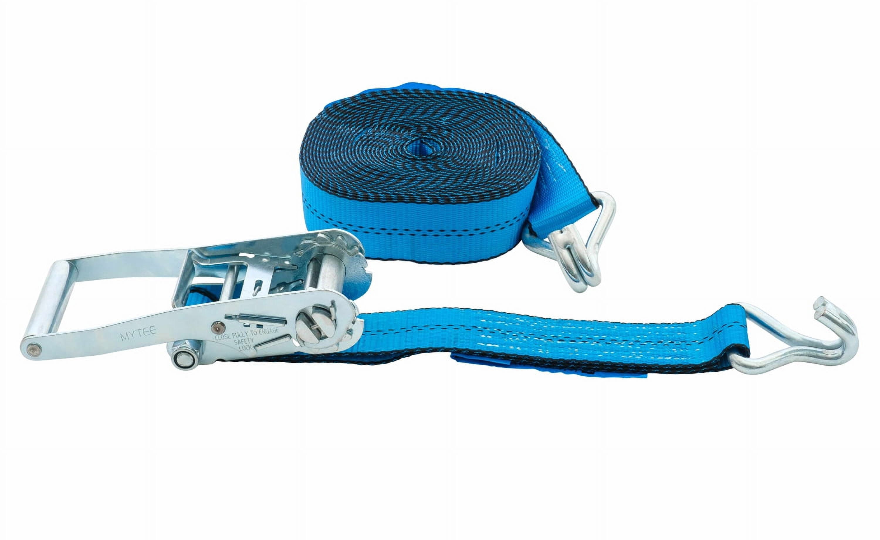 Mytee Products (10 Pack) 2 Inch x 30 FT Blue Ratchet Strap with J Hooks - 10,000 Lbs Breaking Strength - Heavy Duty Tie Down Cargo Truck Straps with Wire Hooks for Flatbed, Truck, Trailers Pickup