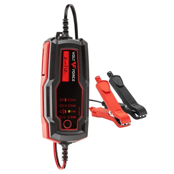 VoltForce 2A Battery Charger and Maintainer: Fully Automatic 12V Automotive Battery Charger for Cars, Motorcycle, ATVs, and More - Smart Battery Chargers VF-1007 12V 2 AMP